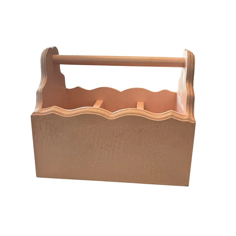 Vintage Pink Wooden Nursery Caddy This Little Piggy Storage Tote Scalloped Edge